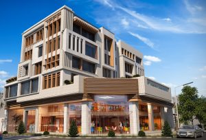 3D Restaurant and Apartments Exterior
